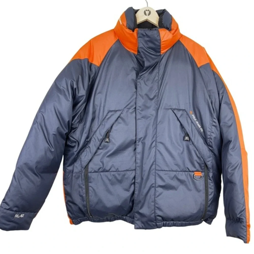 Rare VTG Ralph Lauren Polo Jeans Co. RL-67 Down Puffer‎ Jacket Large Navy Orange